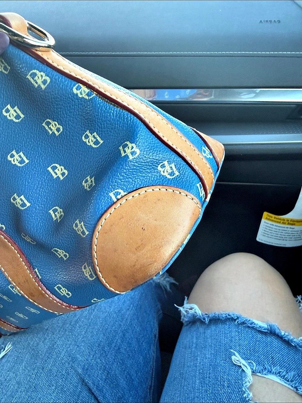 Dooney & Bourke Monogram Tote in Blue & Brown - Picture 12 of 13